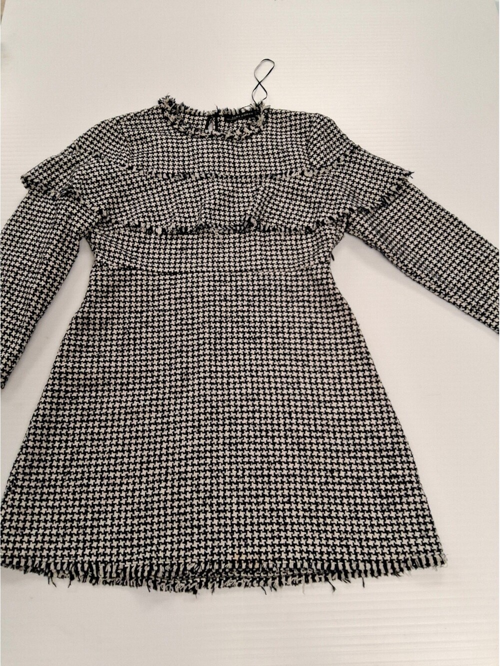 Zara Woman Black and White Houndstooth Ruffle Dress Size L